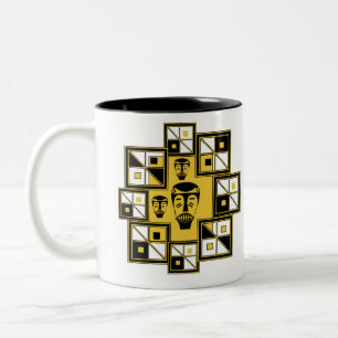 Contemporary African tribal Abstract face art Two-Tone Coffee Mug