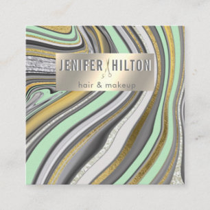 Contemporary agate geode neo mint gold hairstylist square business card