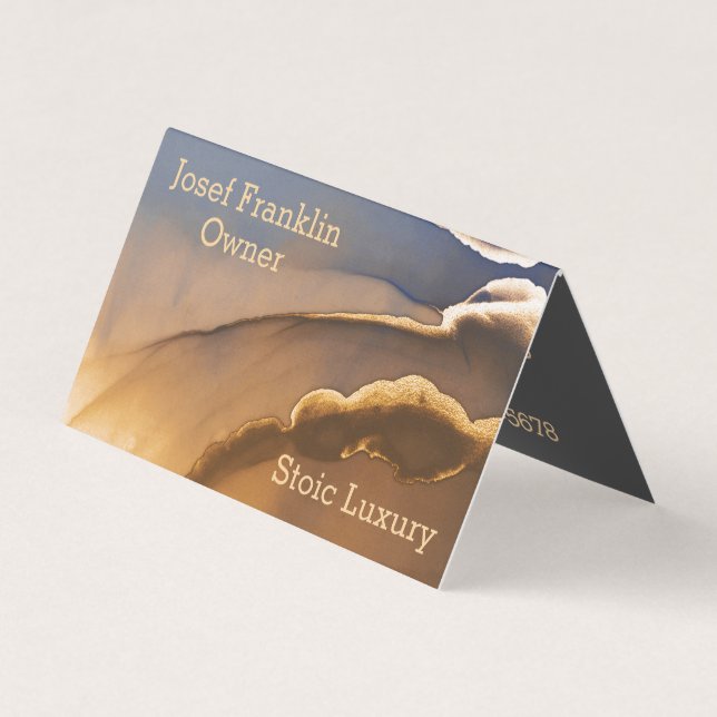 Contemporary Alcohol Ink Gold and Blue Business Card (Front)