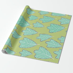 Contemporary Aqua and Green Oak Leaves Pattern  Wrapping Paper