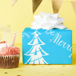 Contemporary Aqua and White Christmas Wrapping Paper<br><div class="desc">A modern,  yet elegant Christmas wrap featuring an aqua and white theme of white Christmas trees and 'Be Merry' Christmas greetings,  scattered over an aqua  background to give your gift wrapping a contemporary,  stylish look this holiday season.</div>