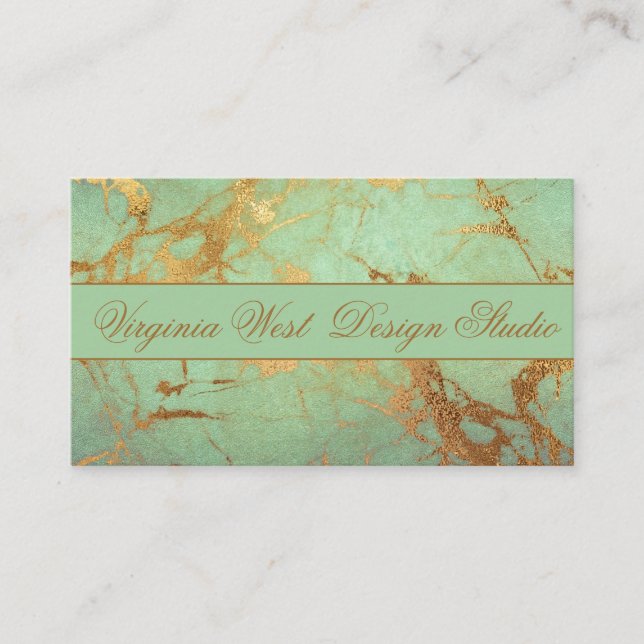 Contemporary Aqua Blue and Gold Marble Business Card (Front)