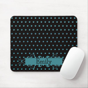 Contemporary Aqua Polka Dots With Name Mouse Mat