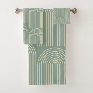 Contemporary Arch Line Art in Sage Green  Bath Towel Set