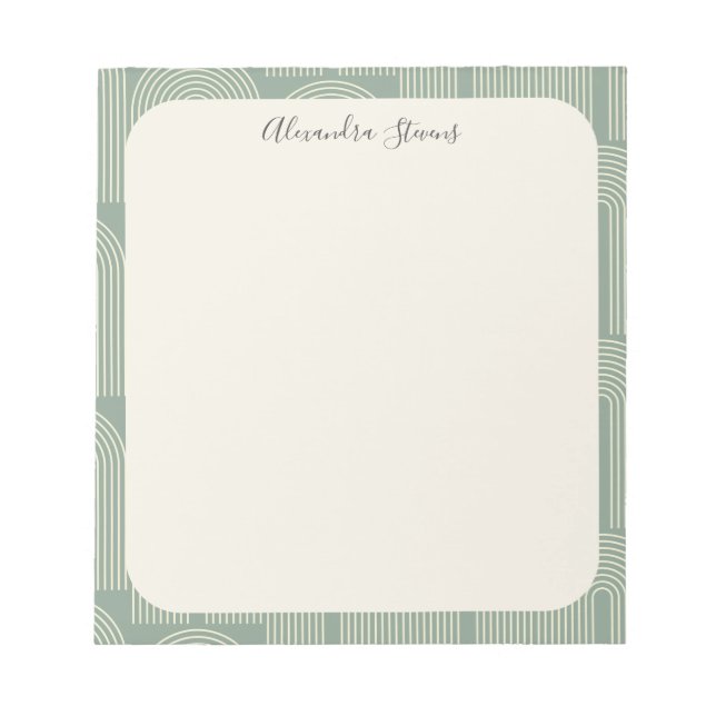 Contemporary Arch Line Art Sage Green Personalised Notepad (Front)