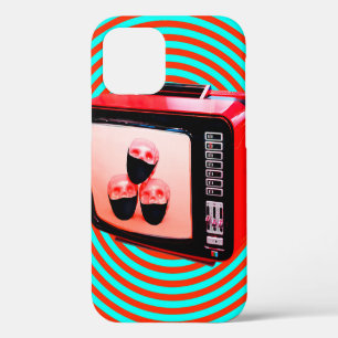Contemporary art collage. Tv news Corona virus con iPhone 12 Case