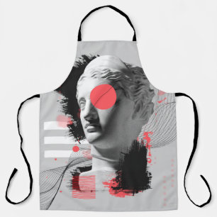 Contemporary art collage with antique statue head apron