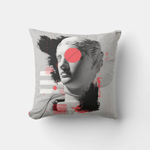 Contemporary art collage with antique statue head cushion
