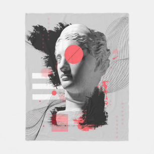 Contemporary art collage with antique statue head fleece blanket