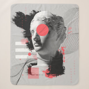 Contemporary art collage with antique statue head sherpa blanket
