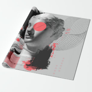 Contemporary art collage with antique statue head wrapping paper