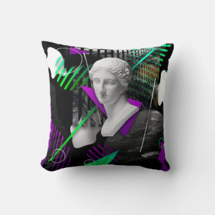 Contemporary art collage with plaster head statue  cushion
