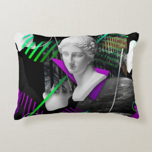 Contemporary art collage with plaster head statue  decorative cushion