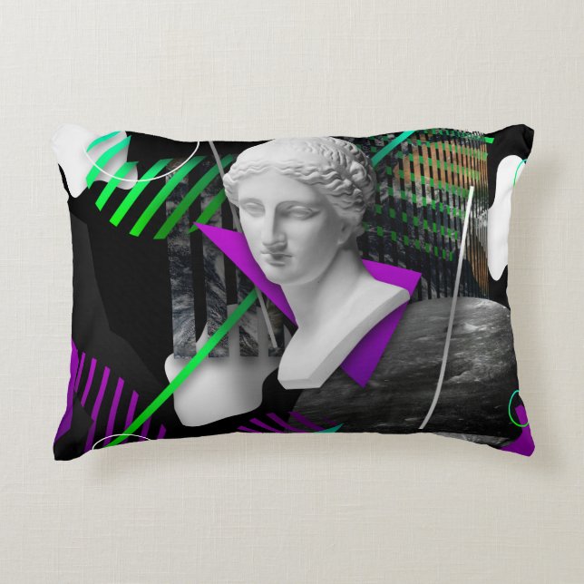 Contemporary art collage with plaster head statue  decorative cushion (Front)