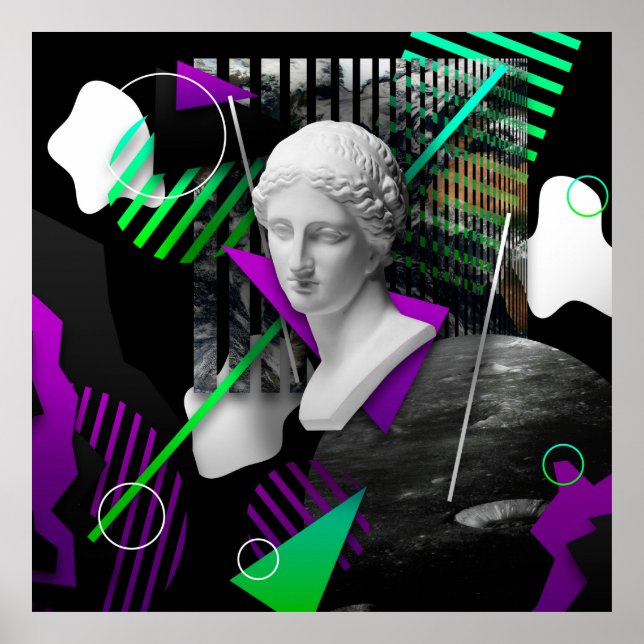 Contemporary art collage with plaster head statue  poster (Front)
