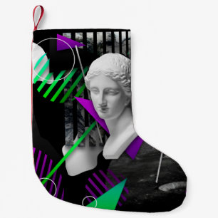 Contemporary art collage with plaster head statue small christmas stocking