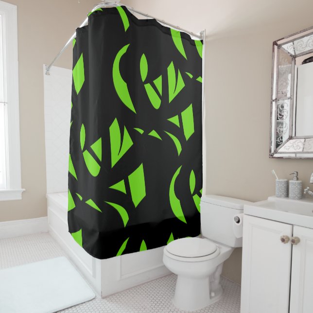 Contemporary Art Green / Black Shower Curtain (In Situ)