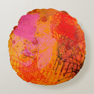 Contemporary art. Hand made art. Colourful texture Round Cushion