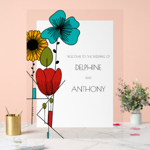 Contemporary Art Noveau Floral Wedding Acrylic Sign