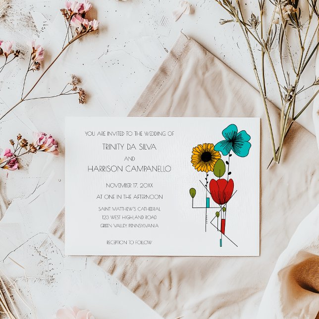 Contemporary Art Noveau Floral Wedding Invitation (Creator Uploaded)