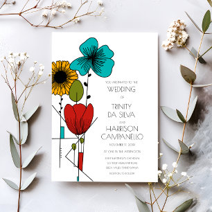 Contemporary Art Noveau Floral Wedding Invitation