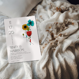 Contemporary Art Noveau Floral Wedding Invitation