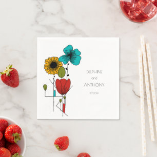 Contemporary Art Noveau Floral Wedding Napkin