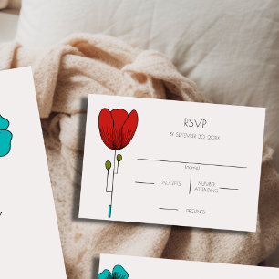 Contemporary Art Noveau Floral Wedding RSVP Card