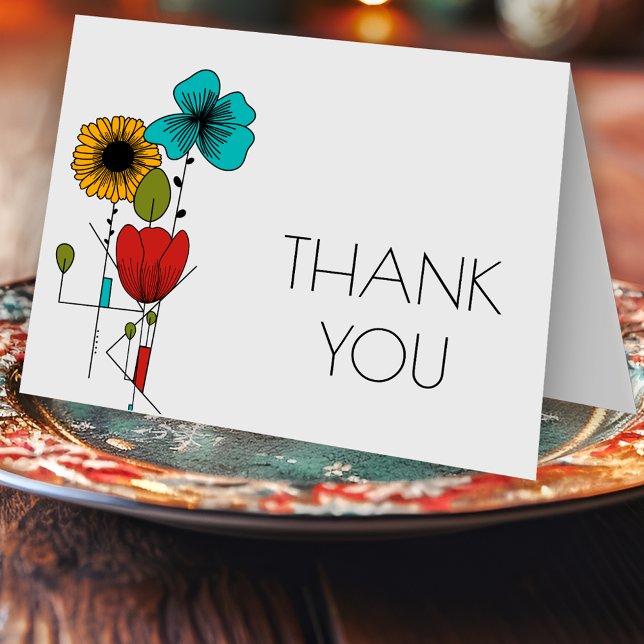 Contemporary Art Noveau Floral Wedding Thank You Card (Creator Uploaded)
