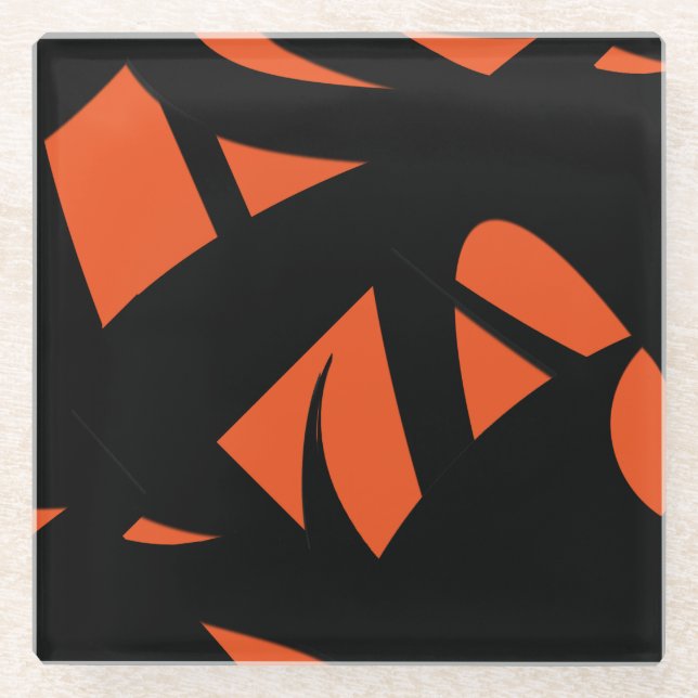Contemporary Art Orange / Black Glass Coaster (Front)