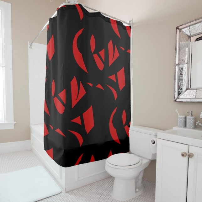 Contemporary Art Red / Black Shower Curtain (In Situ)