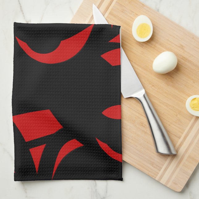 Contemporary Art Red / Black Tea Towel (Quarter Fold)