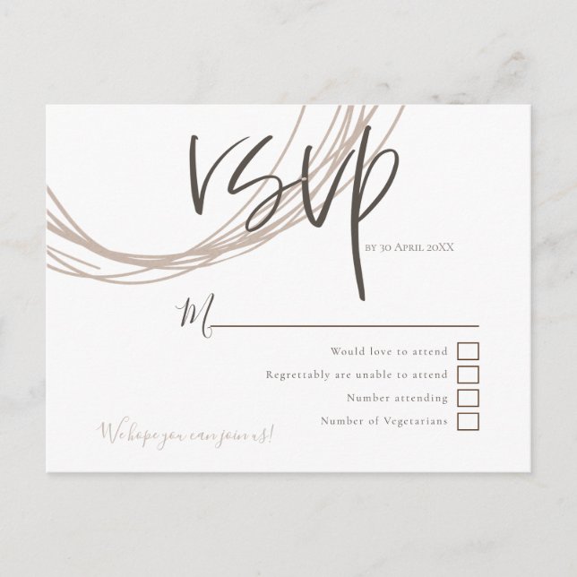 Contemporary Arty Circular Lines Wedding RSVP Postcard (Front)