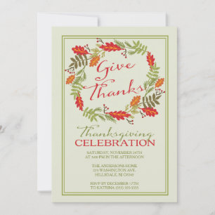 Contemporary Autumn Wreath Thanksgiving Dinner Invitation