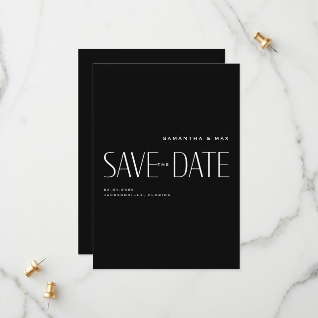 Contemporary B/W Wedding Save the Date (Front/Back In Situ)