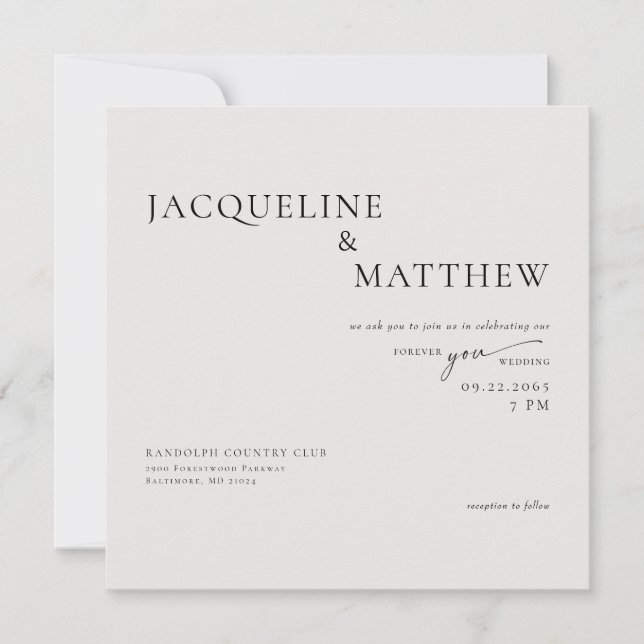 Contemporary Beige Forever You Square Wedding QR Invitation (Front)