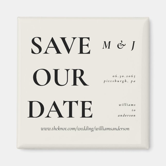 Contemporary Beige Monogram Save Our Date  Magnet (Front)