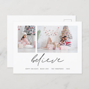Contemporary Believe 2 Photos Script Christmas Postcard