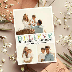Contemporary 'BELIEVE' Christmas Photo Holiday Card