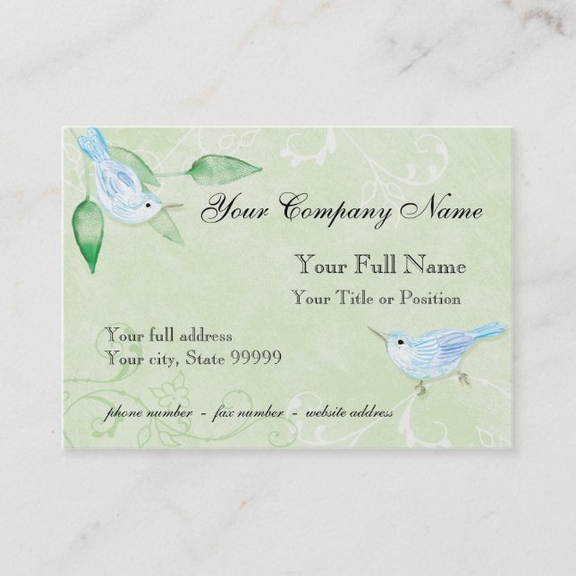 Contemporary Birds 'n Swirls Green Business Cards (Front)