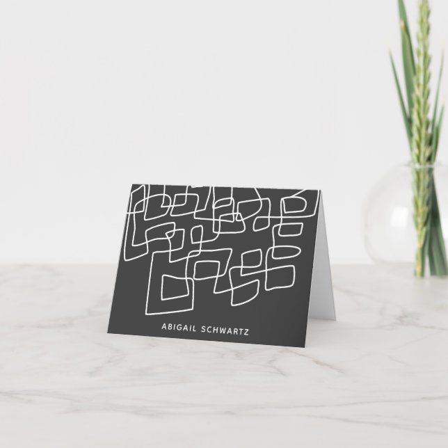Contemporary Black Abstract Line Art Personalised Note Card (Front)