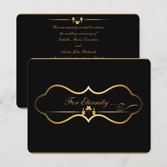 contemporary black and gold wedding design invitation (Front/Back)