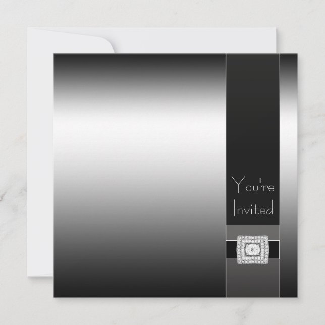 Contemporary Black and Silver Birthday Party Invitation (Front)