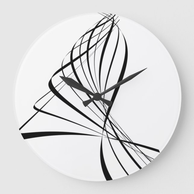 Contemporary Black and White Abstract Line Art Large Clock (Front)