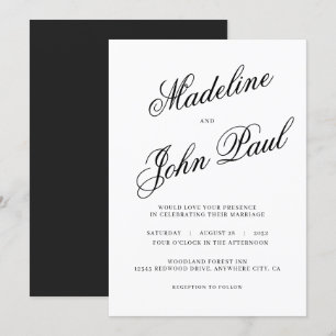 Contemporary Black and White Calligraphy Wedding Invitation