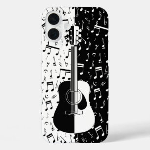 Contemporary black and white guitar music note art iPhone 16 plus case