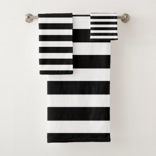 Contemporary Black and White Horizontal Striped  Bath Towel Set