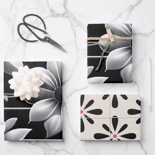 Contemporary Black and White Modern Elegant Wrapping Paper Sheet (Front)
