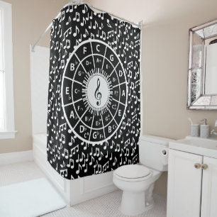 Contemporary black and white music  design shower curtain