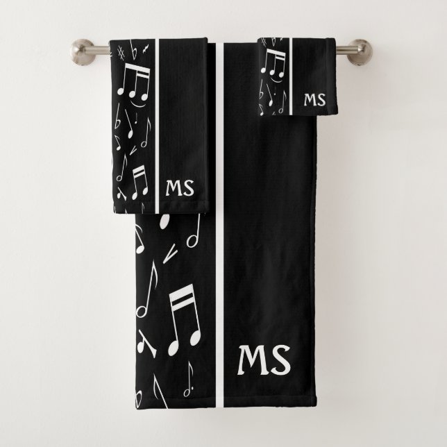 Contemporary black and white music themed bath towel set (Insitu)